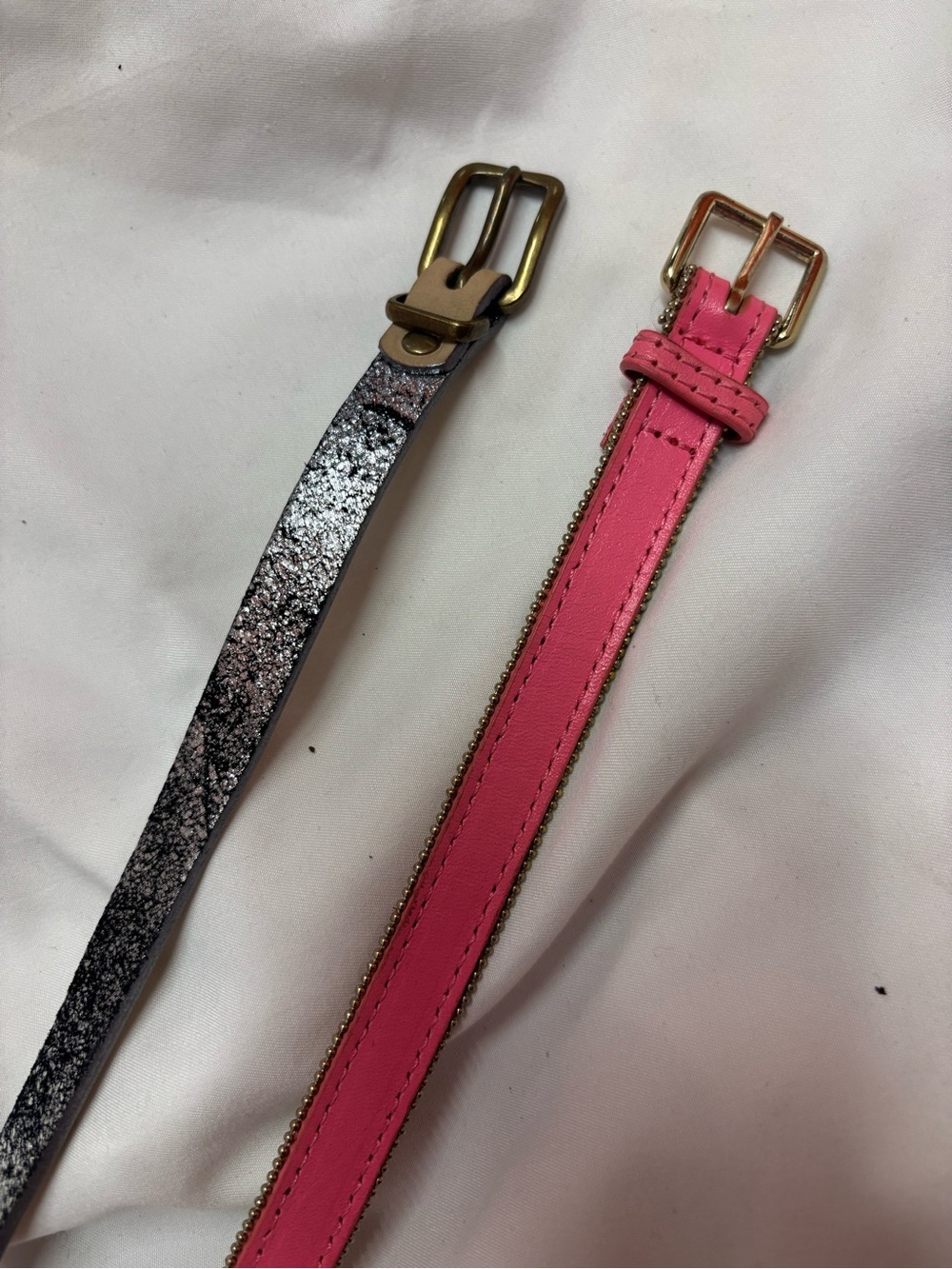 Jcrew Belt Bundle- Pink Skinny Belt and Silver Skinny Belt